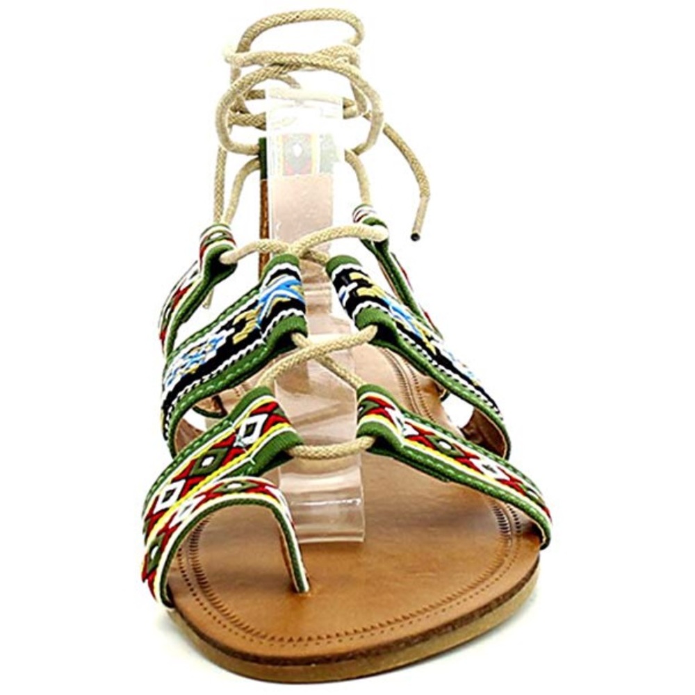 Green Aztec pattern gladiator sandals! - Picture 2 of 7
